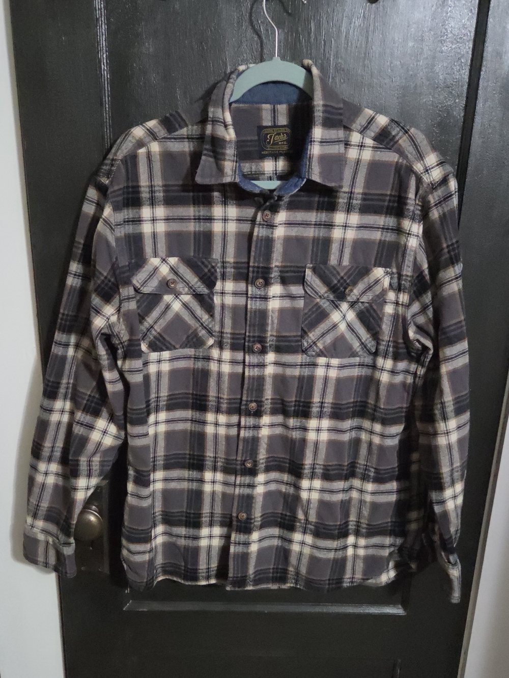Jachs Plaid Heritage Flannel Shirt in Gray and Cream